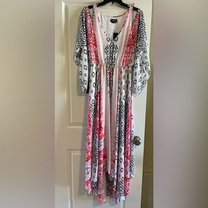 Bebe White Aztec Printed Cold Shoulder Maxi Dress - Sz S
